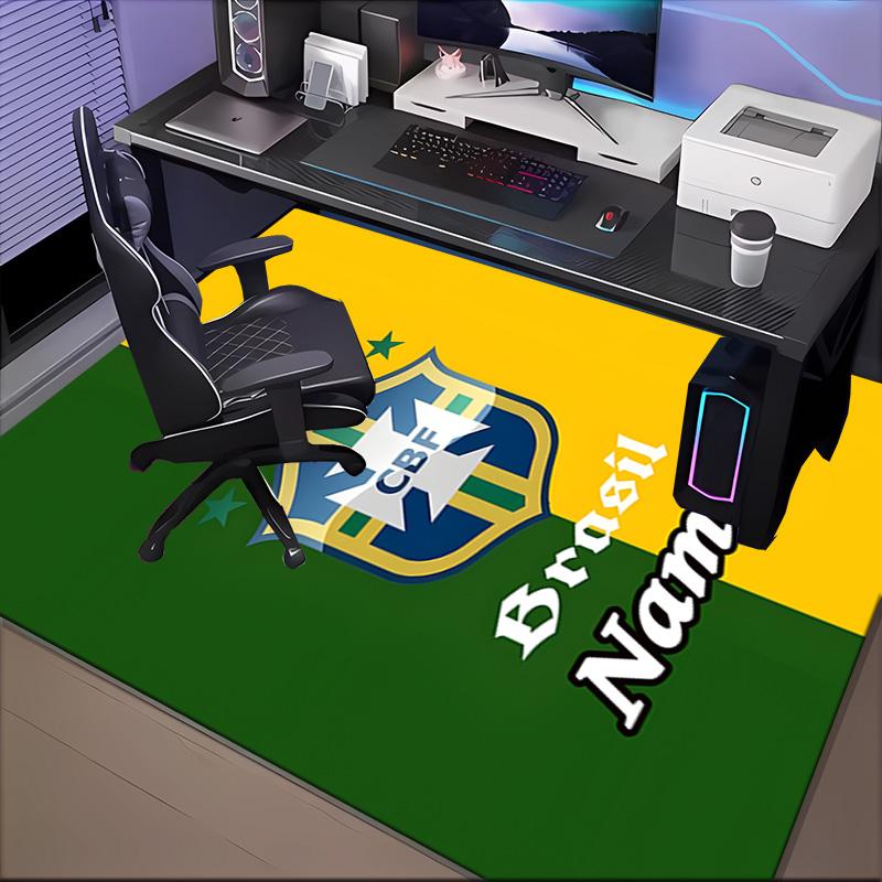 Custom Name Brasilian Pride Emblem Rug Game Carpet, Floor Mat for Bedroom Living Room Entryway Rug, Home Decor Idea Gift for Christmas birthday