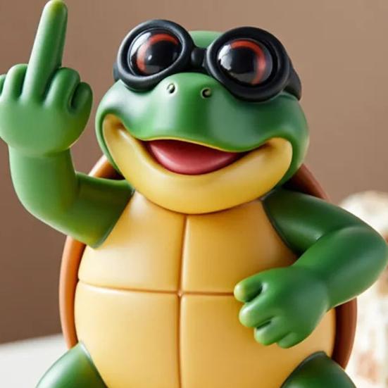 Middle Finger Turtle Figurine Resin Cartoon Turtle Statue Desk Buddy Hand-Painted Turtle