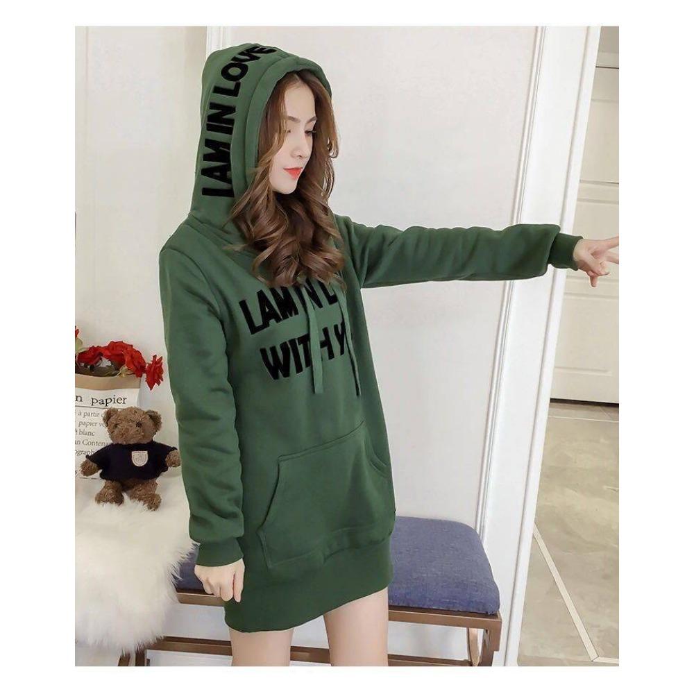 Damska bluza z kapturem średniej długości, pluszowa i gruba