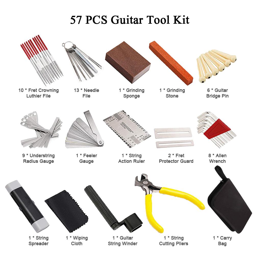 26/57/74 PCS Guitar Repair Maintenance Tools Kit with Carry Bag String Action Ruler Luthier File Guitar Bridge Pins for Guitar