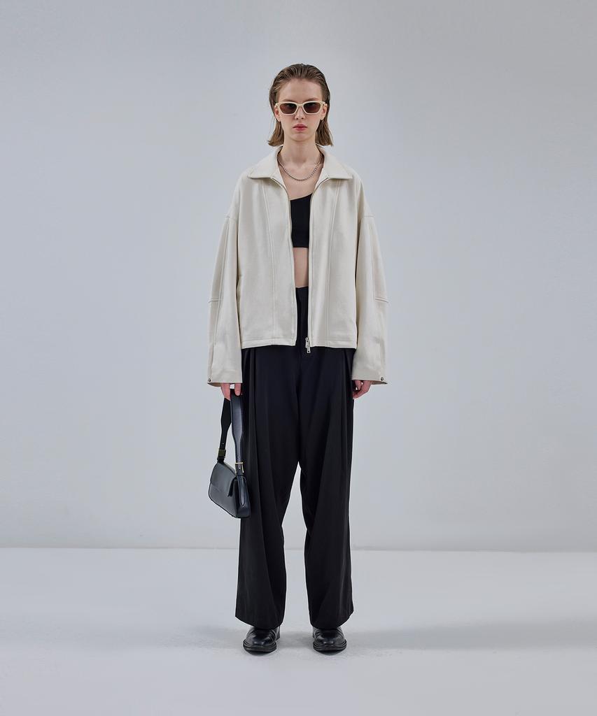Ironyporno Whiteline 86-Iro231 Curved Stitch Blouson Suede Jacket Ivory