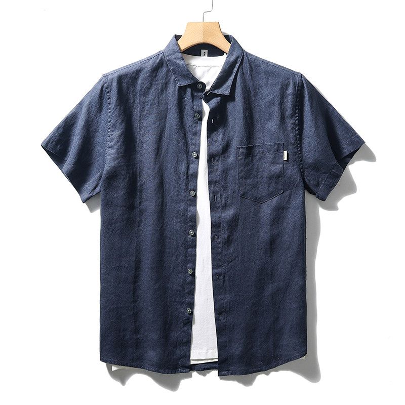 Chinese Style Pure Linen Short-Sleeved Shirt for Men, Summer Thin Loose Jacket, Export White Casual Shirt