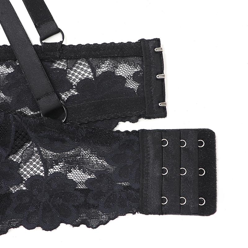 Woman Plus Size Bra Black White Floral Lace Underwear with Wire Ultra Thin Breathable Lingerie 38D 40D 42D 44D 40C 42C 44C Full Cup