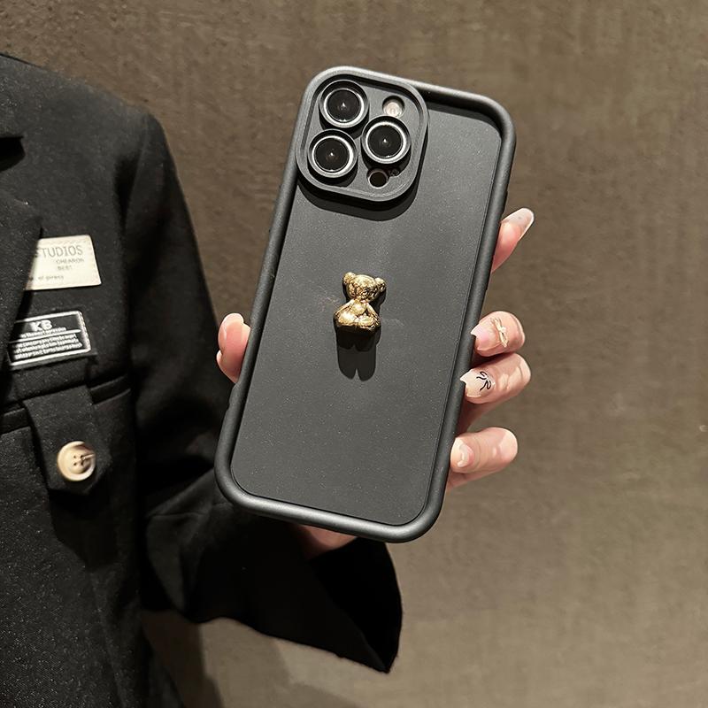3D Gold Bear Silicone Soft Phone Case For iPhone 16 15 14 Pro Max 11 12 13 X XS XR 7 8 Plus SE  Shockproof Candy Matte Cover