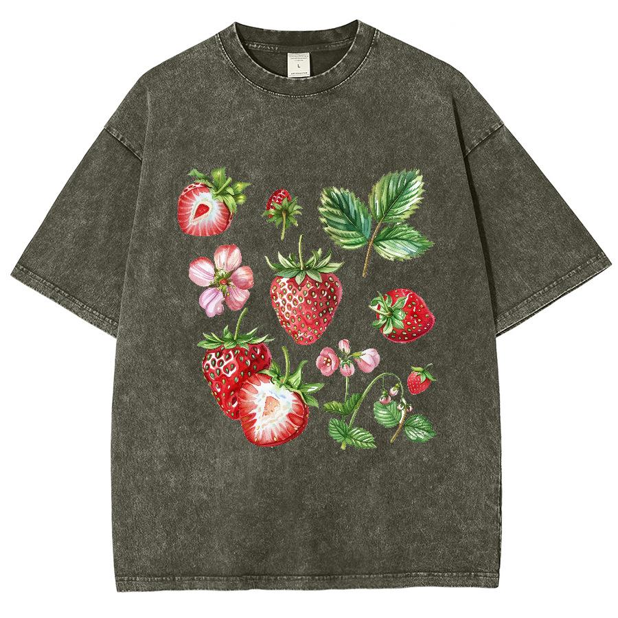 Printed Strawberry Half Sleeve Women Summer T-Shirt Loose Sh S серый
