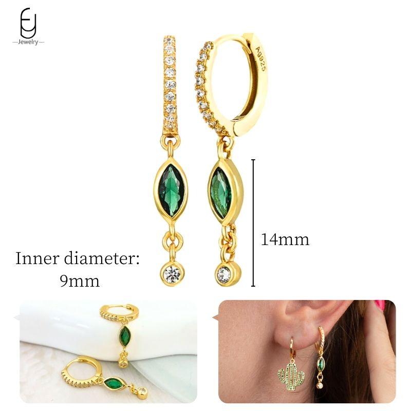925 Silbernadel Grüne Zirkon Gold Ohrringe Herz Creolen für Damen Zarte Steckerohrringe Luxuriöser Schmuck Geschenke