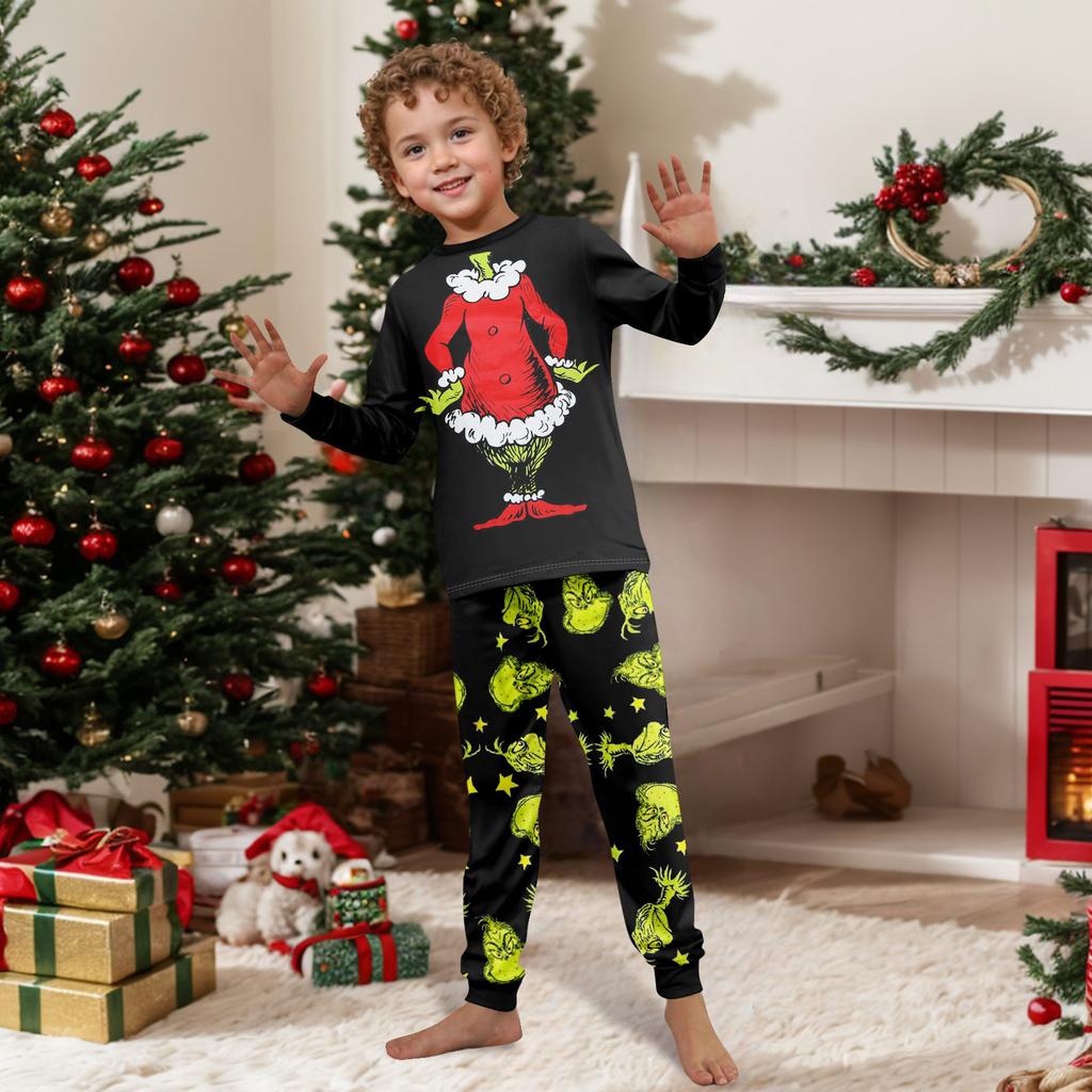 Print Cute Family Set Pajamas, Home Clothes, Family Set Long Sleeve Top Pants Set