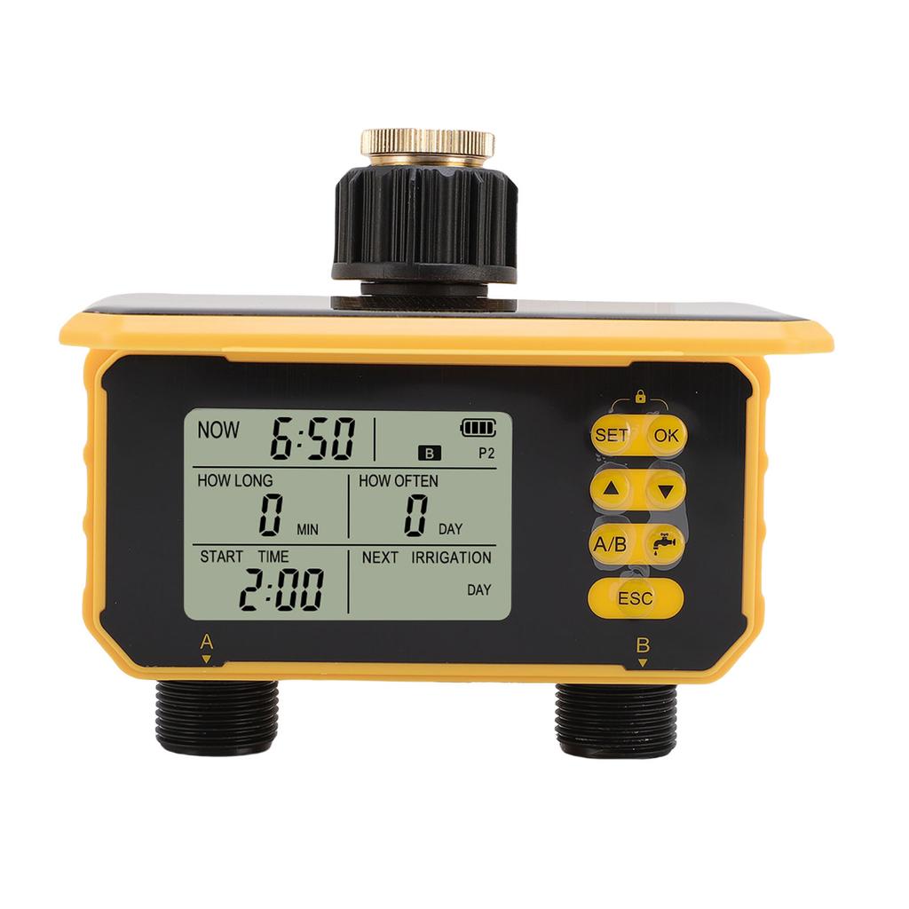 Water Timer Automatic Solar Rechargeable 2 Outlets Hose Timer for Villa Gardens Balcony Greenery