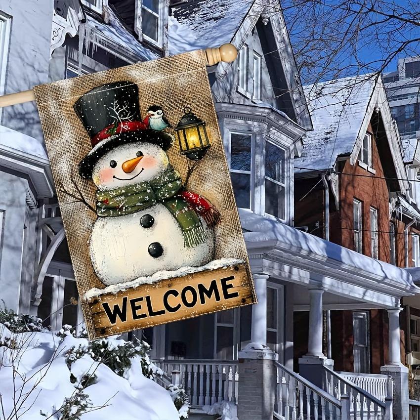 Festive Double-sided Garden Flag: Smiling Snowman Welcomes Christmas - No Electricity Required