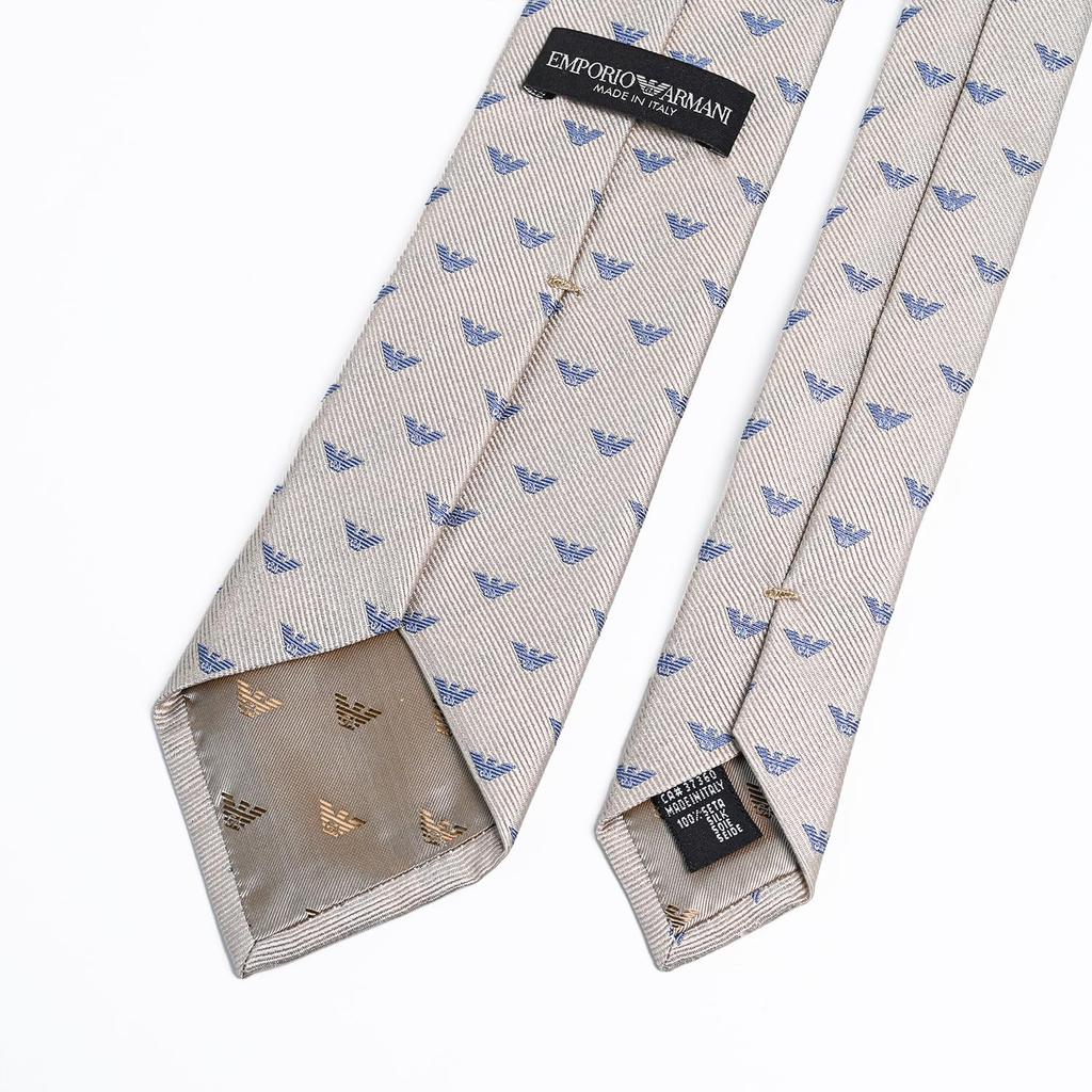Emporio Armani Eagle Made in 340075 3R616 00050 Men's Tie, 7.5cm Wide, 100% Silk, Logo, Beige, Italy, [Used]
