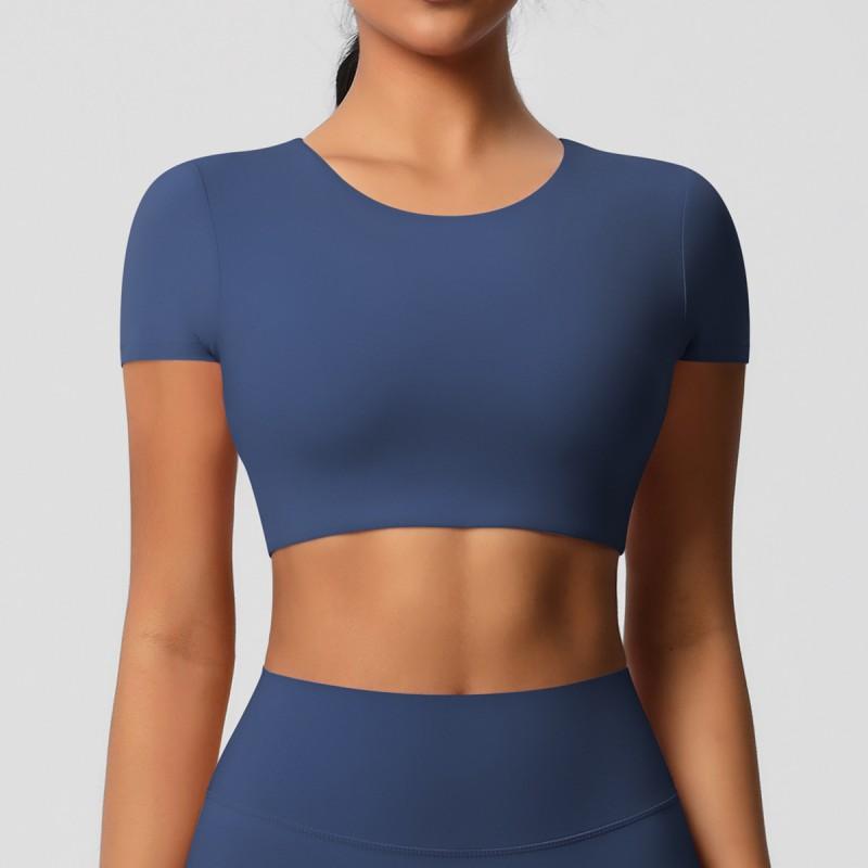 Womens Solid Dance Tight Short Sleeve Quick Dry Yoga Fitness Top Stage Performance Shirt