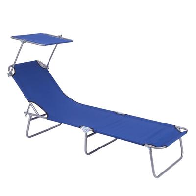 Folding Camping Cot with Sun Canopy, Blue Polyester, Adjustable Recliner