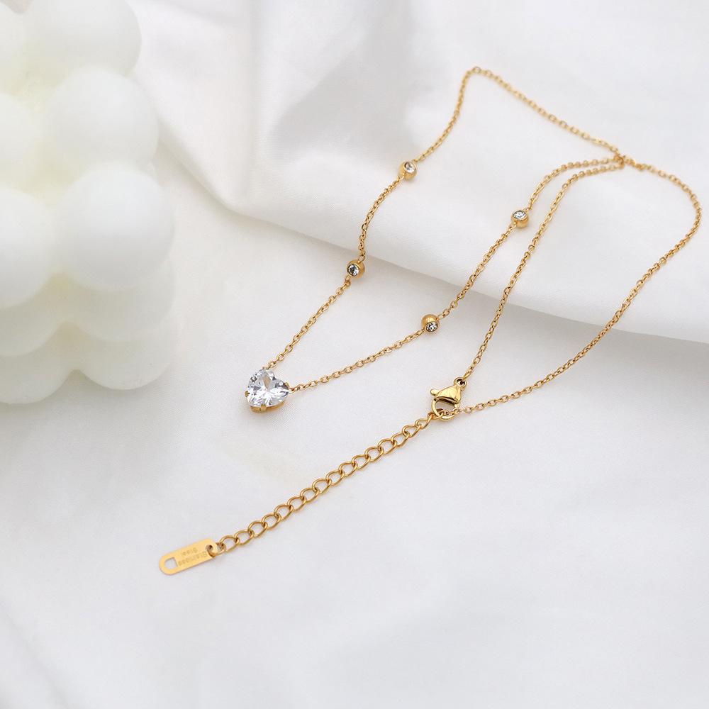 Stylish And Simple Stainless Steel Dopamine Necklace For Women'S High Sense Of Love Zircon Collarbone Chain Does Not Fade