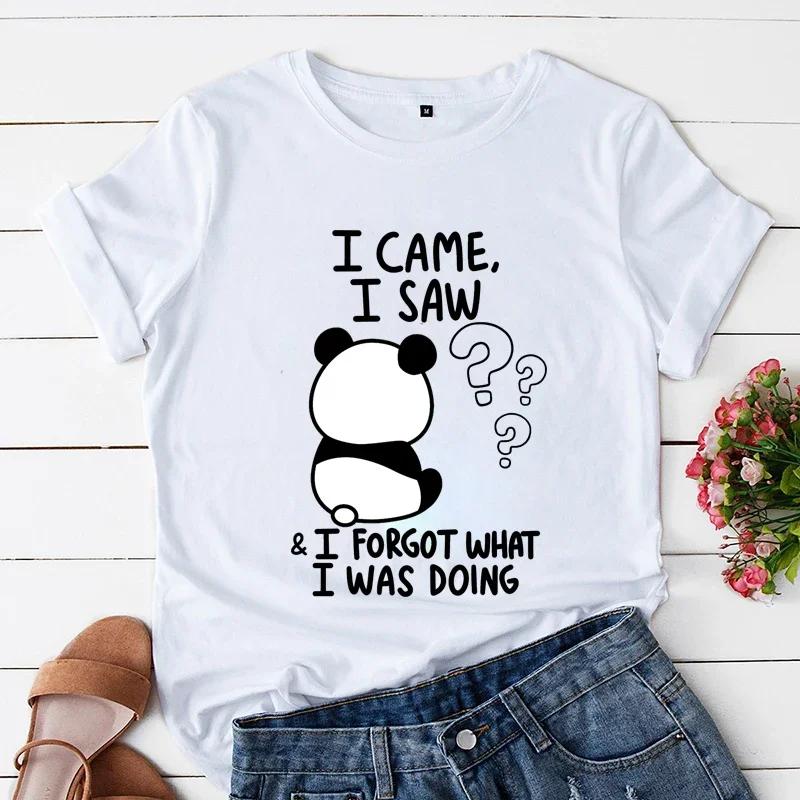 Unisex WoUnisex Tshirt Panda Lovely Trend Fashion Shirt Panda I Came I Saw Cartoon Female Graphic Top Tee T-Shirts Sarcastic Tshirts Y2k