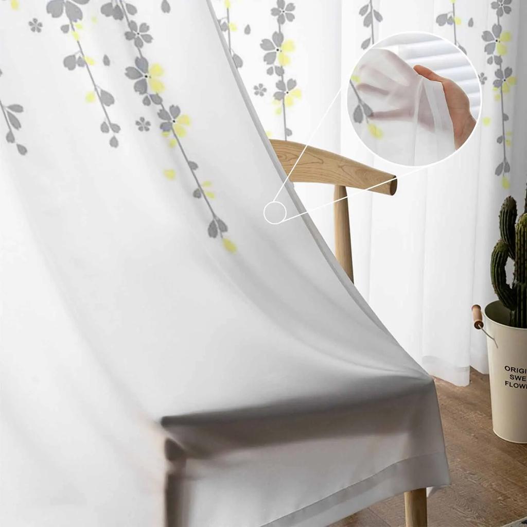 Cherry Blossom Flower Spring Curtain Tulle Decorative Sheer Curtains for Living Room Bedroom Kitchen Hotel Home Window Panels