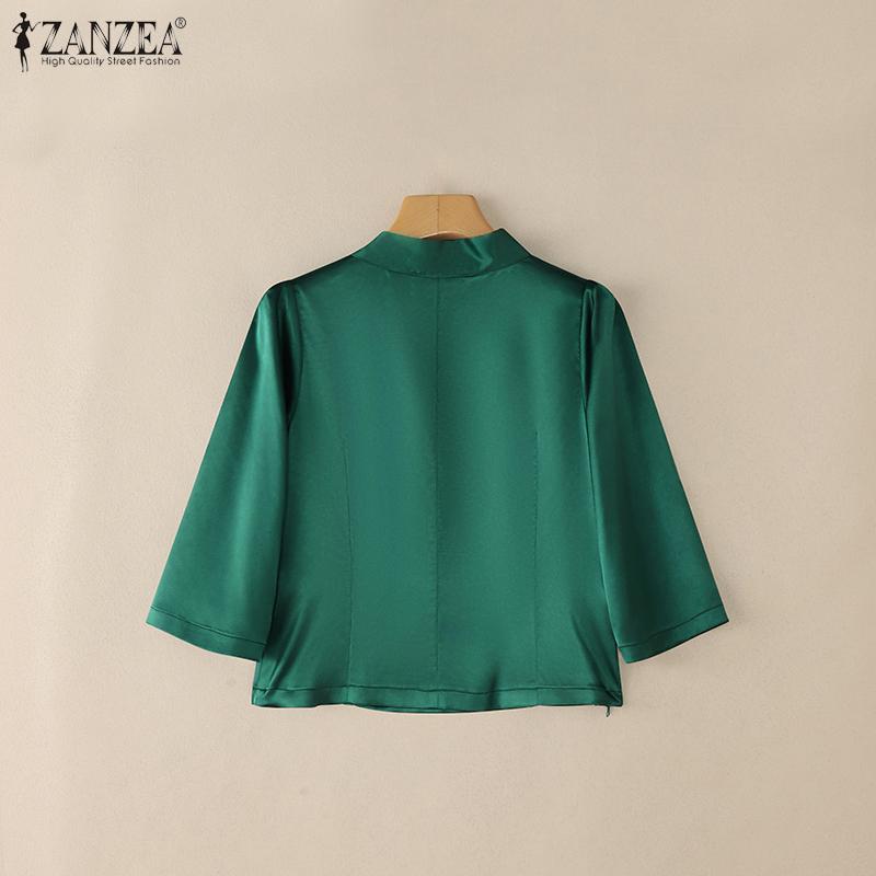 ZANZEA Damska casualowa elegancka bluzka z kołnierzykiem i kokardą, rękaw 3/4