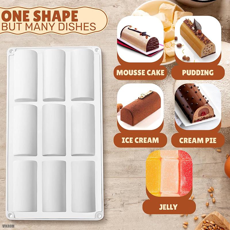 Moule à Bûche 9 Cavités Pour la Cuisson 3D Rouleau Cylindre Pâtisserie Dessert Chocolat Moule à Pain Barres Protéinées et Énergétiques Accessoires de Cuisine