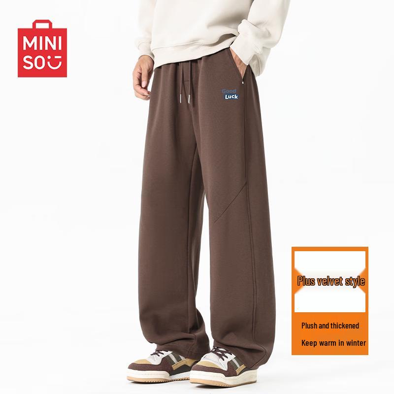 

MINISO Men s Loose Fit Fleece-Lined Curved Leg Casual Pants 3XL