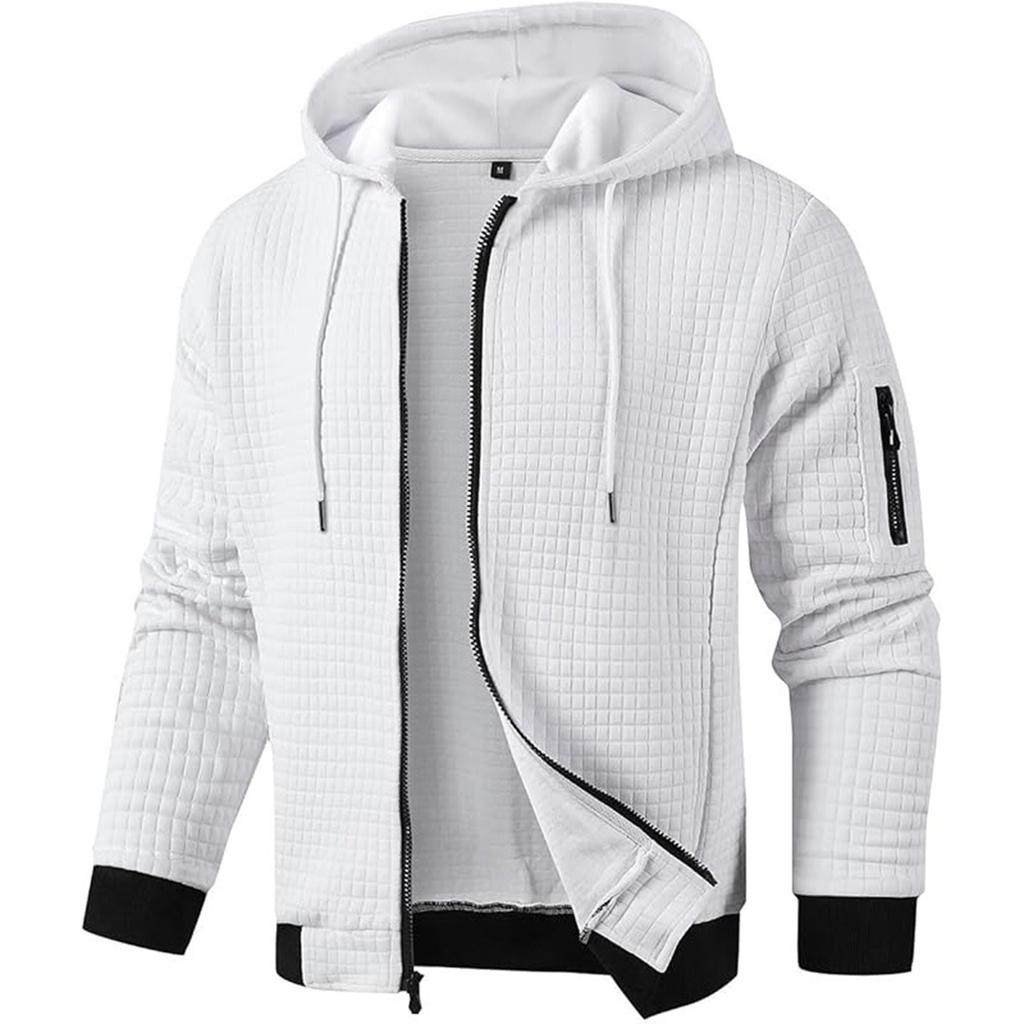 Men's Solid Color Lightweight Hooded Sweatshirt Full Zip Sweatshirt Casual Jacket Jacket