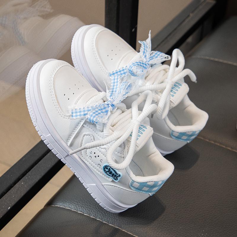 Girls' Leather Spring Bowknot Sneakers - White, Big Kids, Student-Friendly