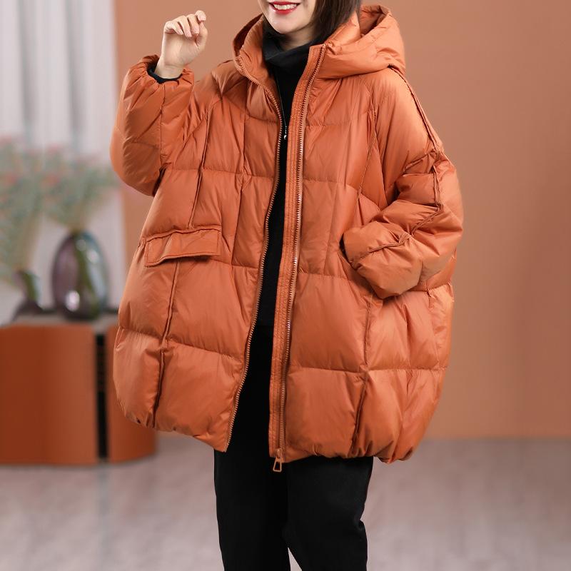 Winter Women White Duck Down Jacket Hooded Warm Oversize Puffer Coat Female Casual Loose Parkas Pocket Outwear