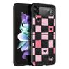 Phone Case for Samsung Galaxy Z Flip 3 4 5 6 7 Folding Black Shell For Samsung Z Flip4 Flip5 PC Hard Cover Pink Grid