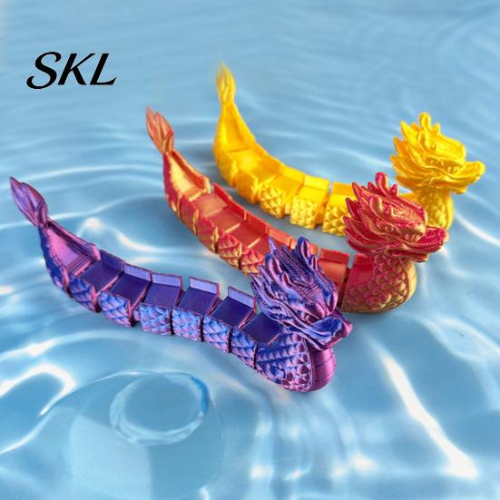 Handcrafted Dragon Boat Ornament 3D Printed Articulated Figurine, Gradient Metallic Statue with Flexible Bendable Body, Colorful Traditional Festival