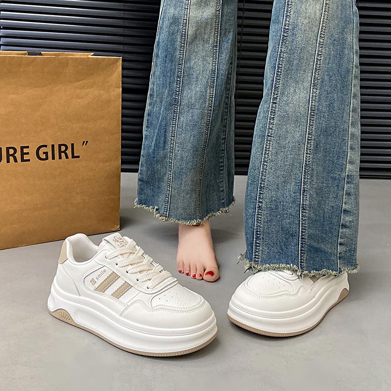 CRLAYDK Klassische Damen-Sneaker Bequeme Lässige Skateboarding Walking Low Top Schuhe Plateau PU-Leder Weiß Sport Tennis