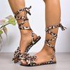 2025 Summer Women's Sandals Elegant Office Leopard Print Square Heel Sandals Hot Sale Butterfly-knot Flat with Shoes for Women