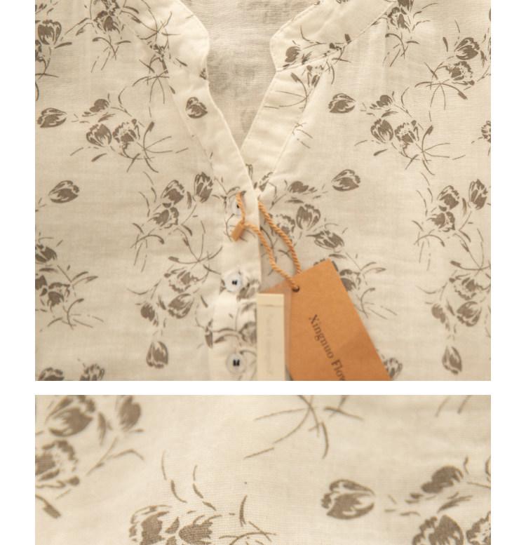 Chemise en Coton et Lin à Manches Longues et Décolleté en V Florale Gorge d'Hiver – Style Printanier Élégant pour Femme