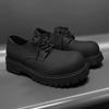 Men's Black British Style Height-Increasing Round Toe Matte Leather Derby Shoes with Thick Sole and Big Head Martin Design