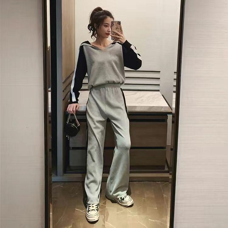Women's Striped Hoodie & Wide-Leg Pants Two-Piece Set for Spring/Autumn 2026
