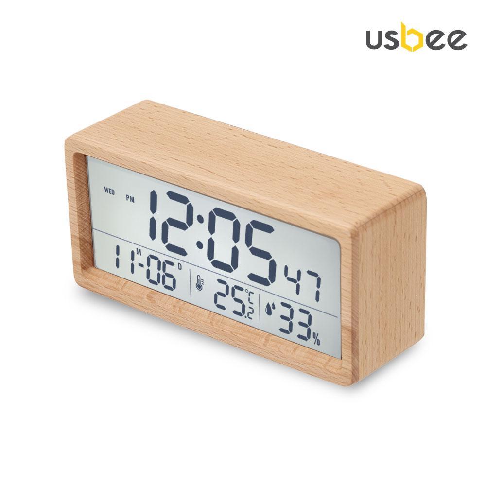 Yujeubi Real Wood Lcd Temperature And Humidity Alarm Clock