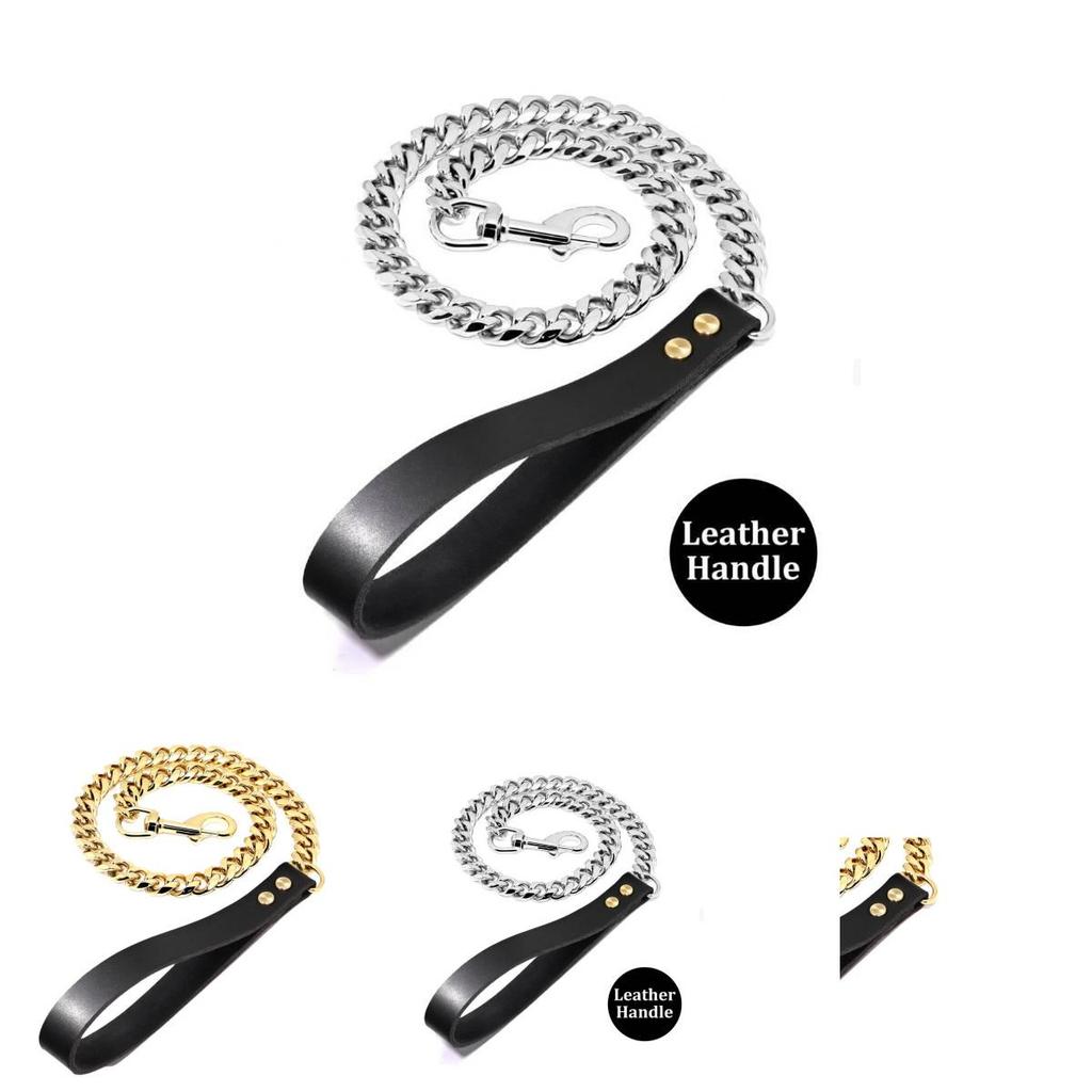 Premium 19mm Sechsseitig Polierter Edelstahl Gold Hundeleine Halsband Für Große Hunde