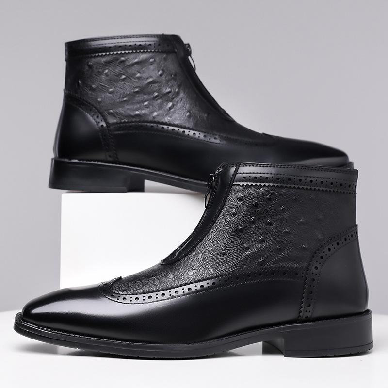 Fashion New Men's Patent Leather Pointed Business Casual Brogues Ankle Boot for Men Winter Brand Designer Chelsea Leather Shoes