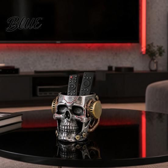 Skull Shaped Desk Accessory Pen Holder, Spooky Resin Makeup Brush Holder Multi-functional Desktop Organizer for Home Office, Halloween Decor