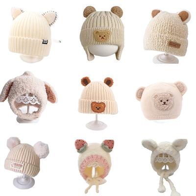 Sevimli Kış Örgü Bebek Şapkası Karikatür Ayı Sıcak Bebek Bere Şapkası Kız Erkek Kapşon Koreli Yürümeye Başlayan Çocuk Peluş Kulak Korumalı Şapkalar