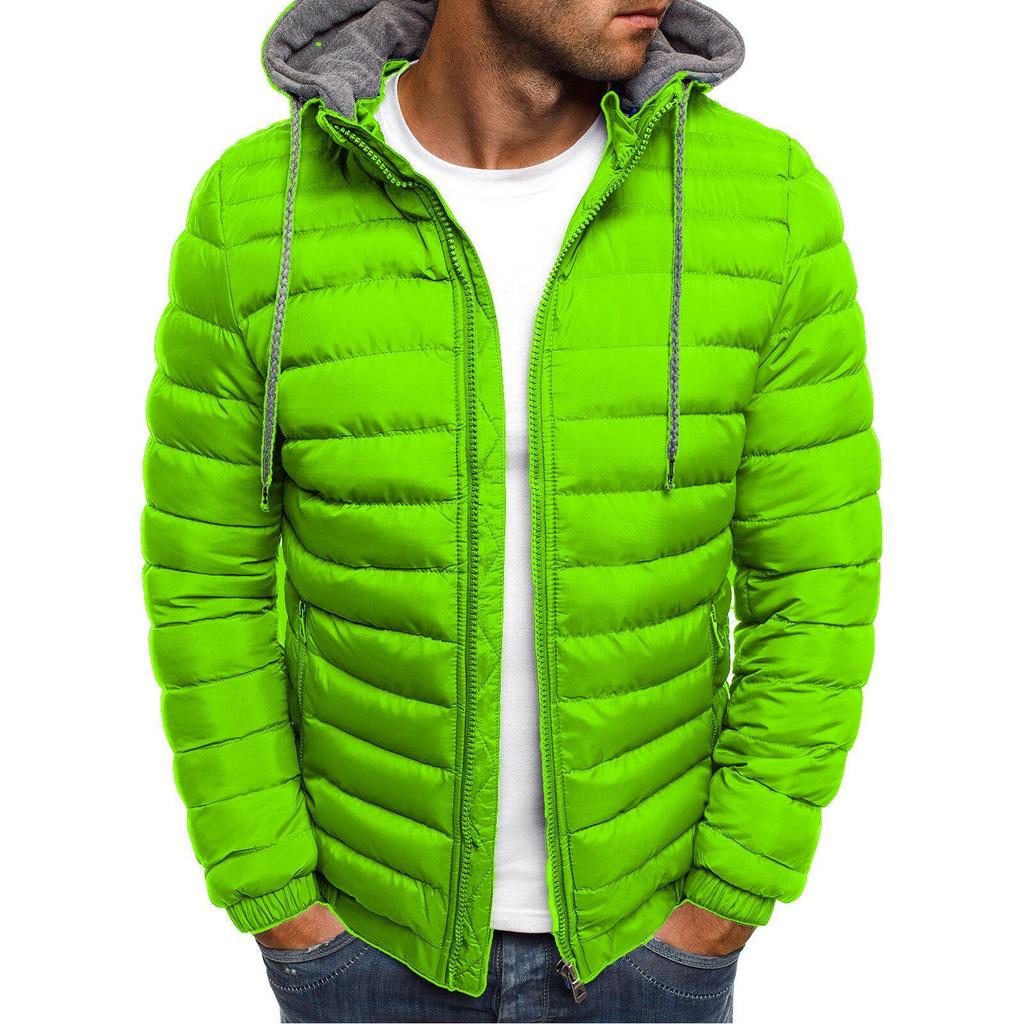 Men's Solid Color Fashionable Hooded Cotton Jacket