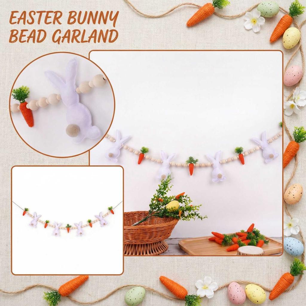 Easter Bunny Carrot Wood Bead Wall Decoration Easter Bunny Carrot Beading Pendant Spring Decorative Garland