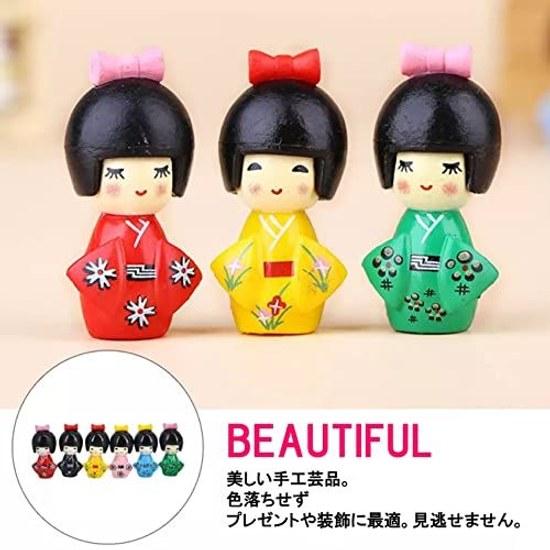 NOELAMOUR Kokeshi Doll Kimono Small Japanese Figurine Gift Foreigners Souvenir Decoration (Set 6 Colors Figures)