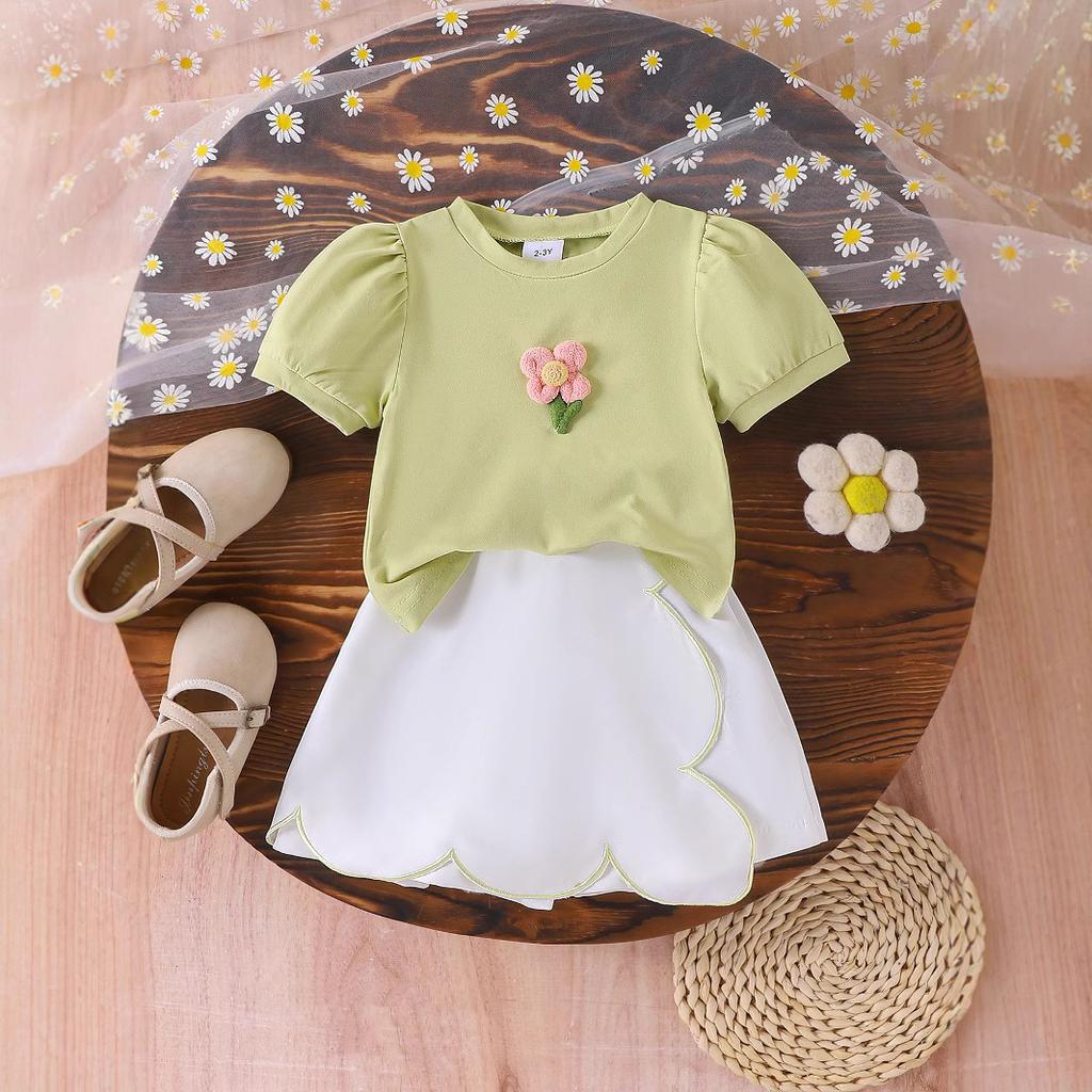 Süßes Mädchen Set Frühling/Sommer Kinder Dreidimensionale Blume Kurzarm Top + Culottes