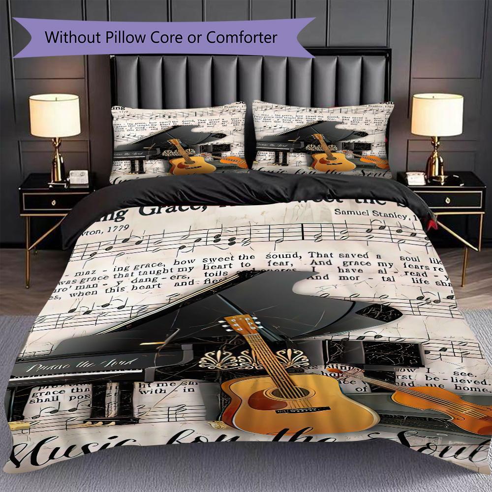 1PC Music, Guitar Theme Bedding Quilt Set Quilt Cover Pillowcase Home Decoration Birthday Gift (1 * Duvet Cover + 2* Pillowcase, Without Core)