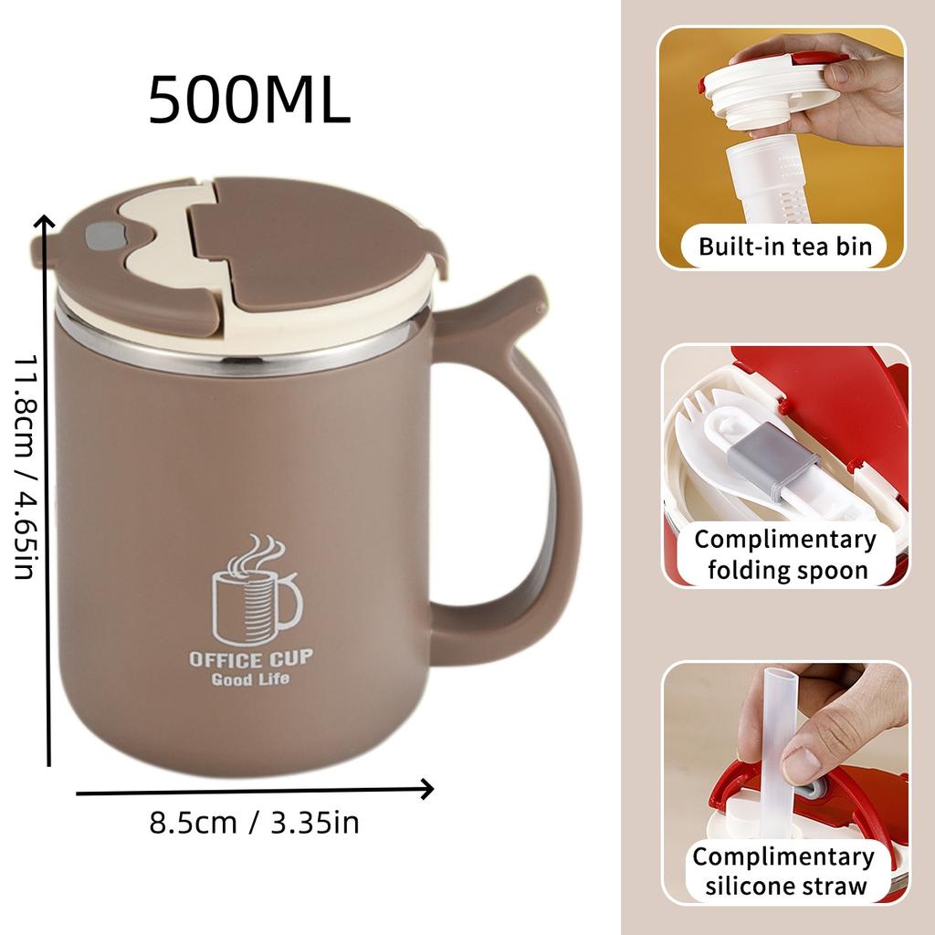 304 Stainless Steel Double Wall Insulated Coffee Coffee With Strainer&Spoon&Straw Leak Proof Mug Reusable Water Cup Drinkware