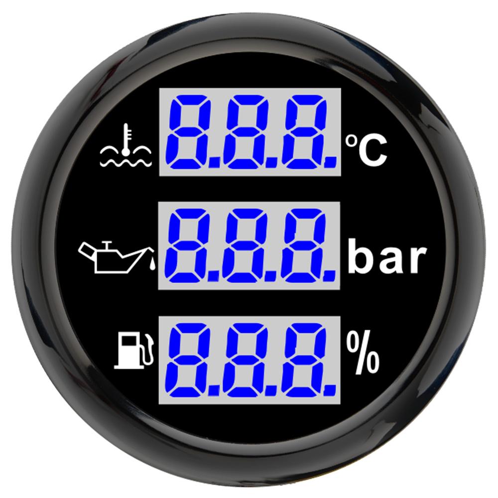 52MM 3 IN 1 Digital Gauge Water Temperature ℃/℉Oil Pressure Bar/PSI Voltmeter For Car Boat 12V/24V With Blue Backlight