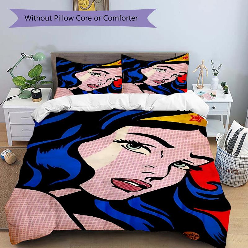 3pcs Wonder Woman Cover Set, Bedding Set, Soft Comfortable Duvet Cover, For Bedroom, Guest Room (1*Duvet Cover + 2*Pillowcases, Without Core