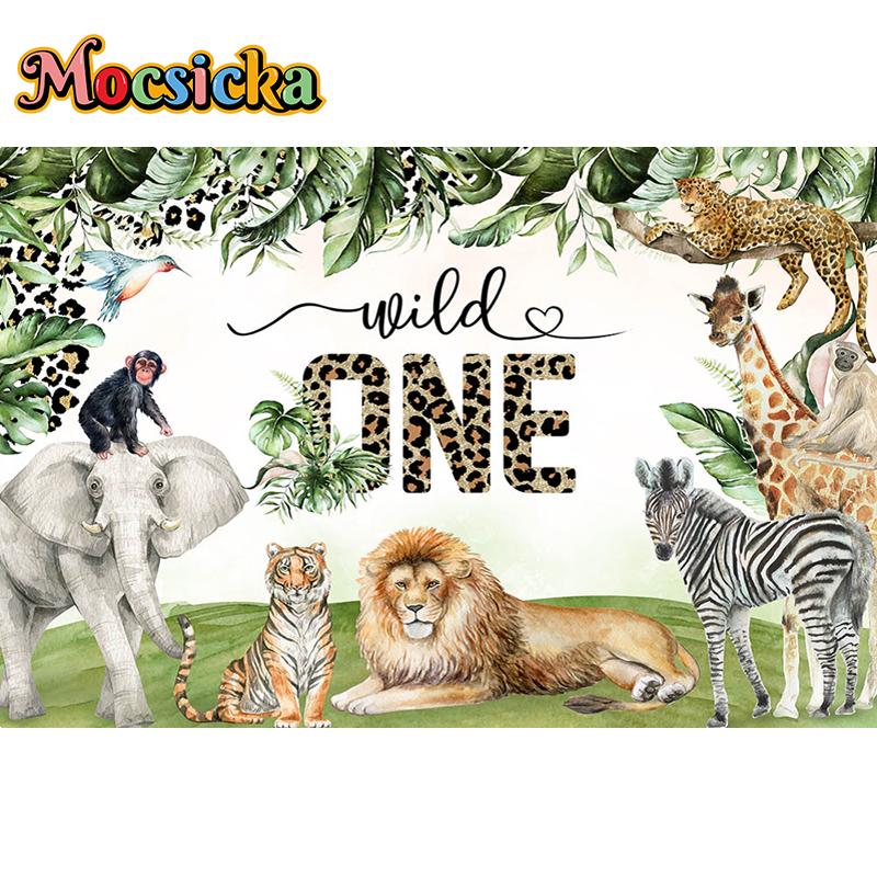 Mocsicka Safari Birthday Party Photography Background Forest Jungle Baby Shower Children Customized Photo Backdrop Banner