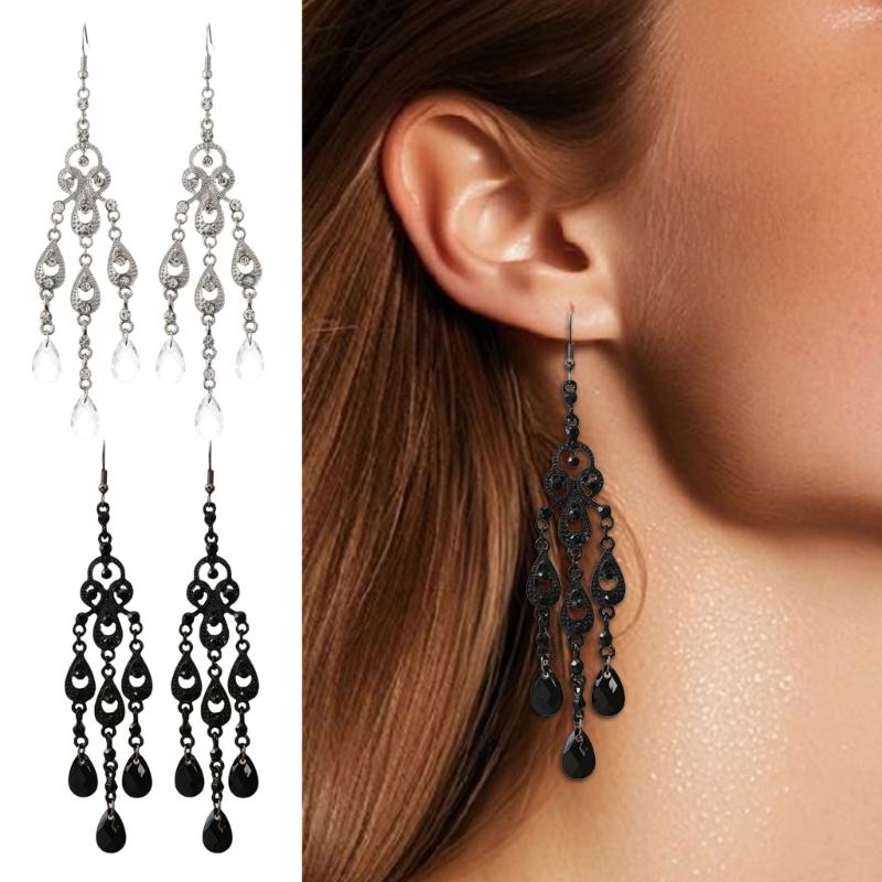 Elegant Teardrop Dangle Earrings With Stone Dialects And Intricate Cutout Design In Nonallergenic Zinc Alloy For Daily Or Formal Wear