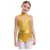Mädchen Glitzernde Pailletten Quasten Tanzbody Ärmellos Schlüsselloch Rücken Patchwork Fransen Body Performance Kostüm