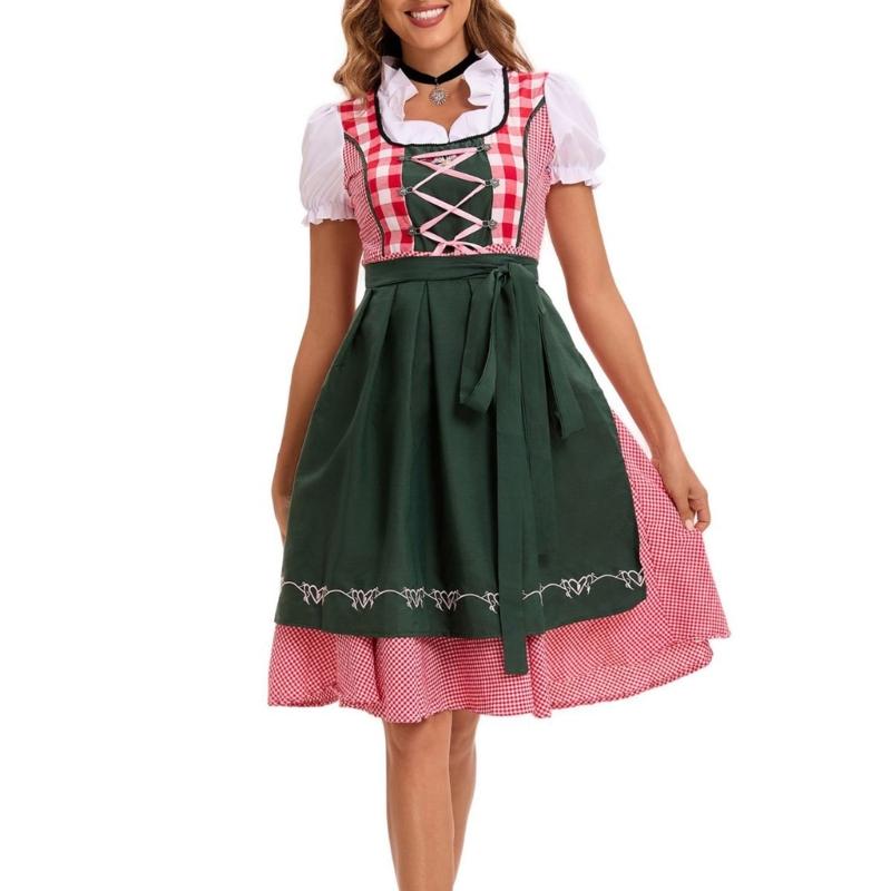 Women's Oktoberfest Costume German Bavarian Beer Festival Outfits for Halloween Carnival Party Dirndl Dresses Apron