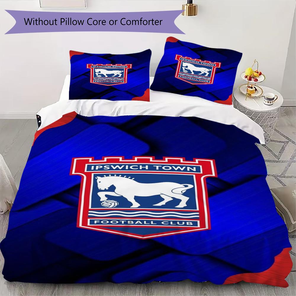 Ipswich Town FC Pattern Bedding uilt Set uilt Cover Pillowcase Home Decoration Birthday Gift (1 * duvet cover + 2 * pillowcase without core)